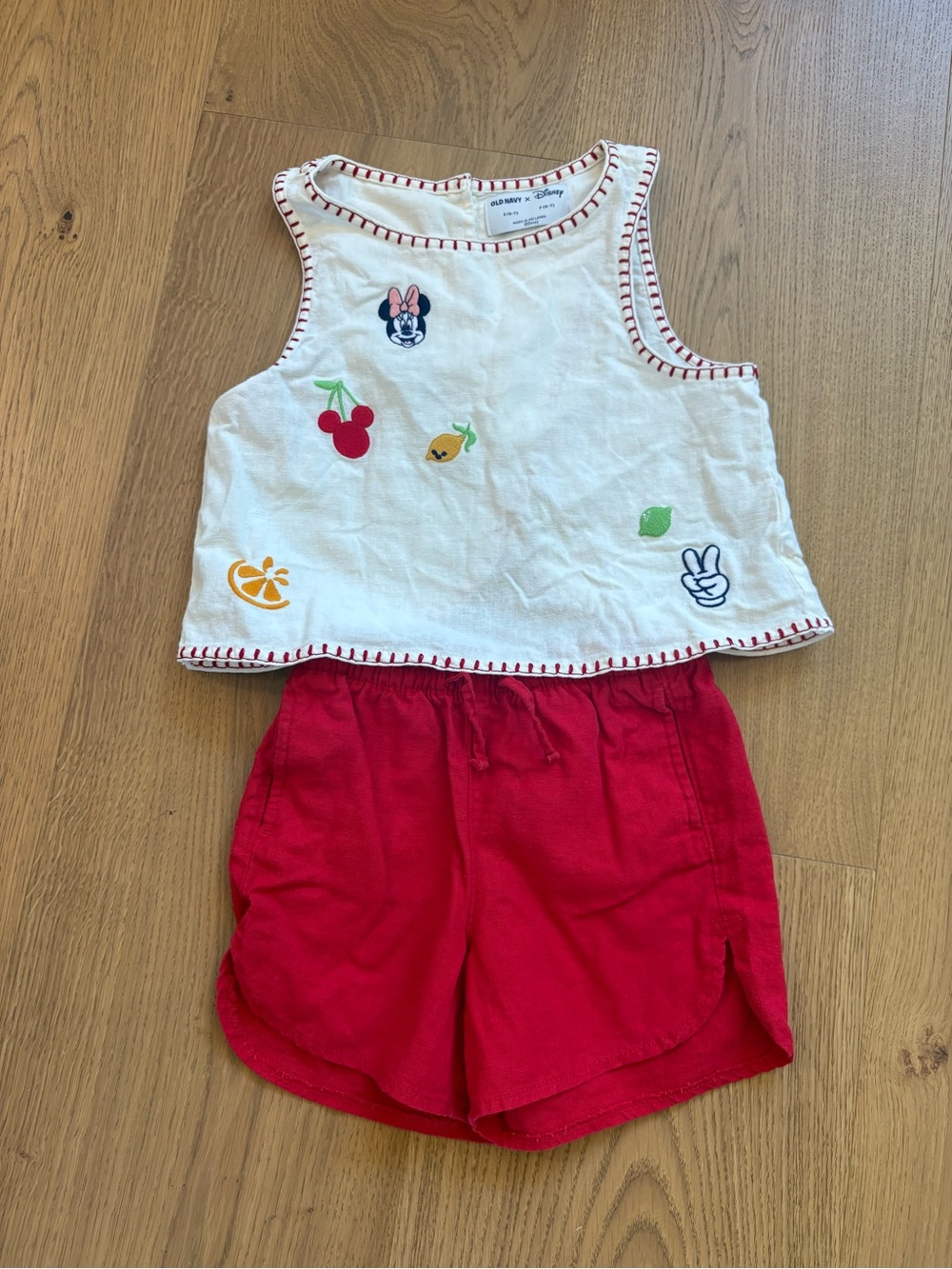 Old Navy White Tank Top with Red Trim & Red Shorts